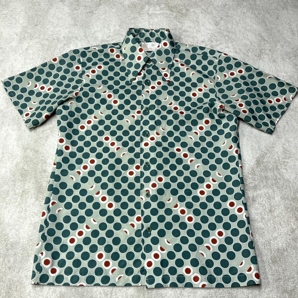 True Vintage 70s Kings Road Sears Button Up Shirt Dagger Collar Polka Dot Men M